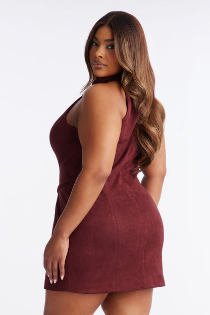 Hallie Sleeveless Faux Suede Mini Dress - Burgundy