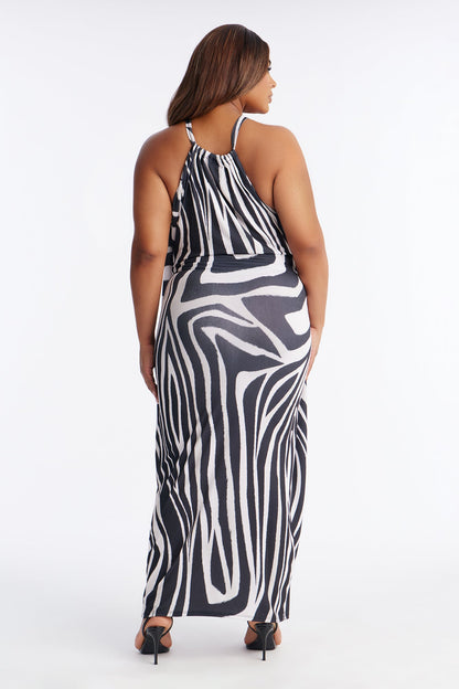 So Unbothered Draped Maxi Dress - Black/White