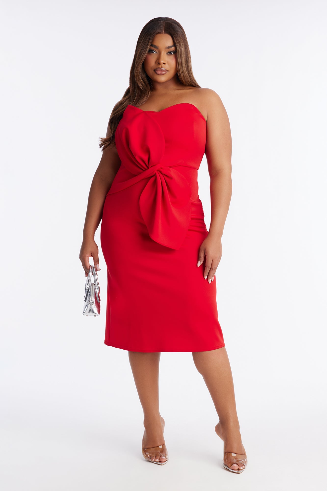 Taryn Twist Scuba Midi Dress - Red