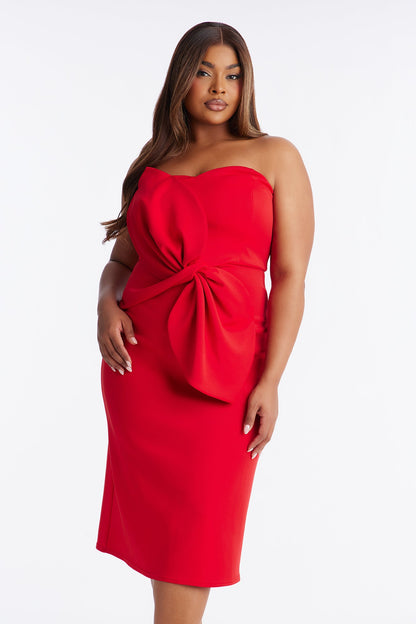 Taryn Twist Scuba Midi Dress - Red