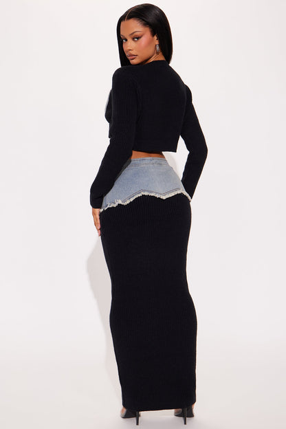 Rhea Sweater Midi Skirt Set - Black