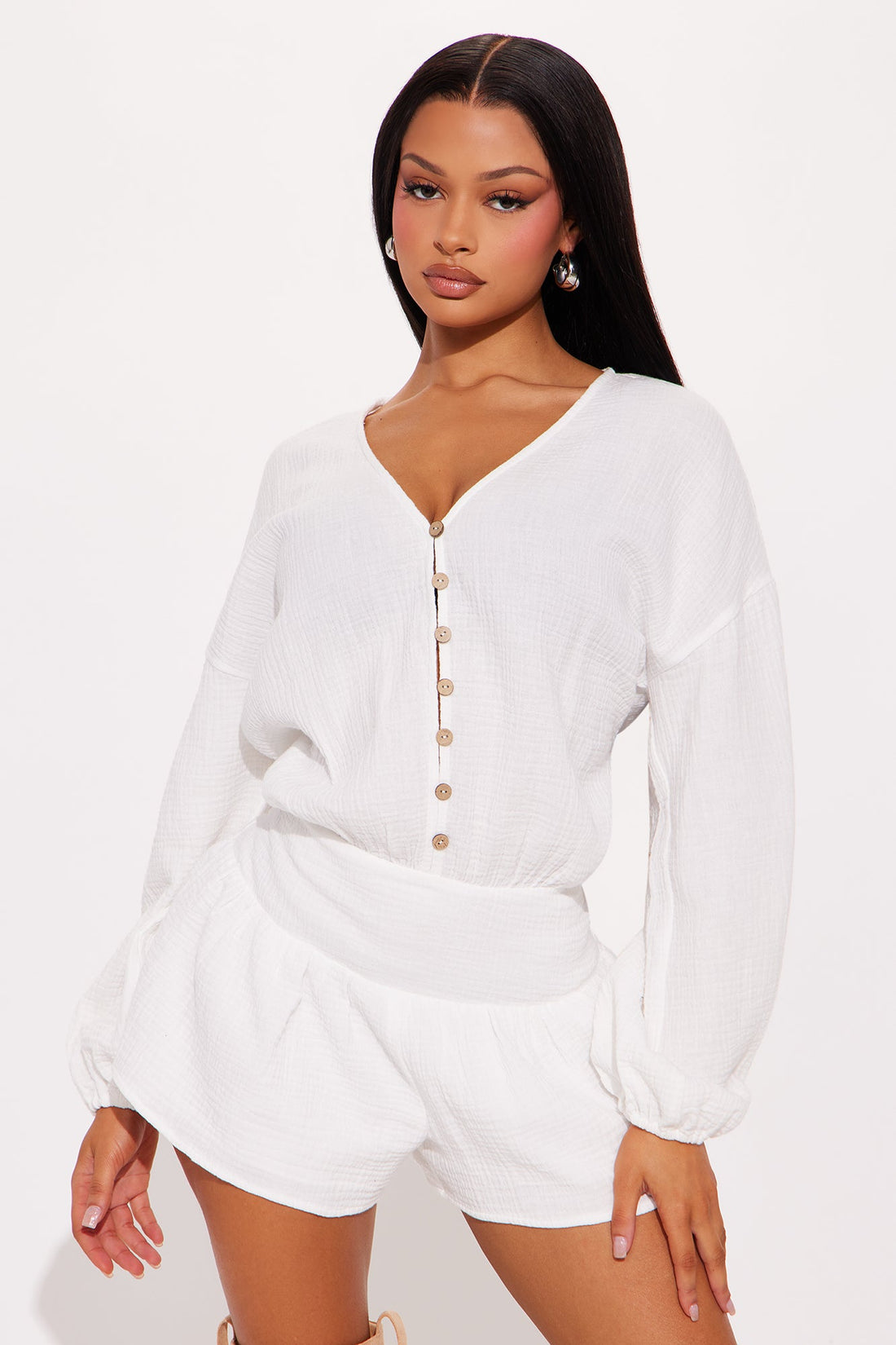 Time Off Gauze Romper - White