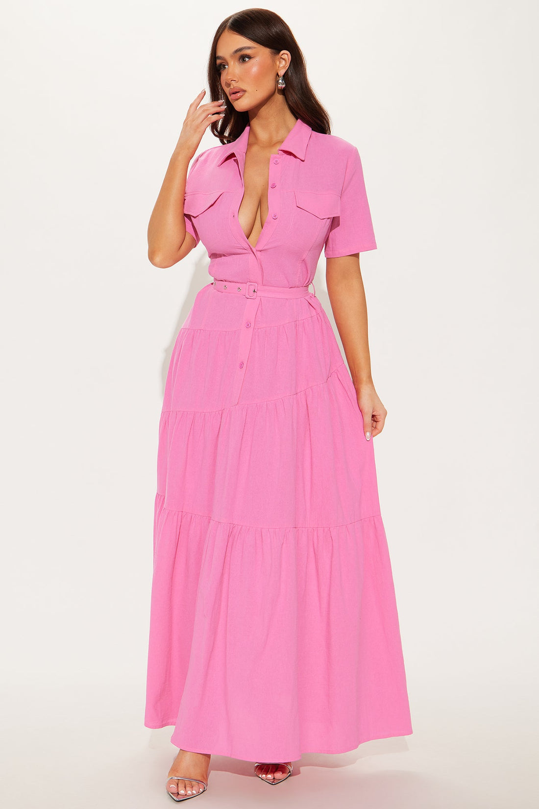 Julia Maxi Shirt Dress - Pink