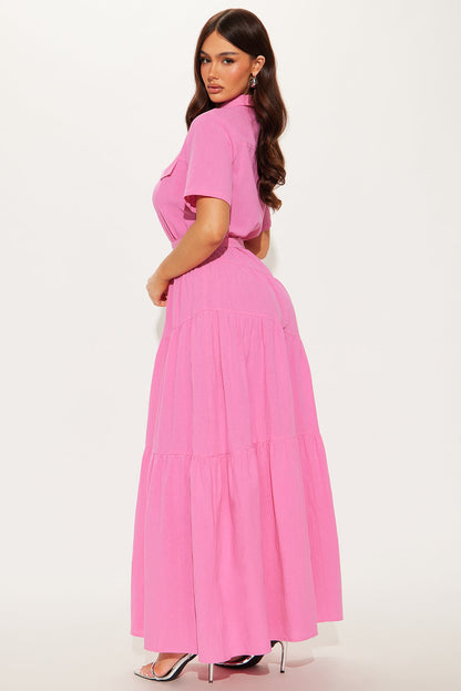 Julia Maxi Shirt Dress - Pink