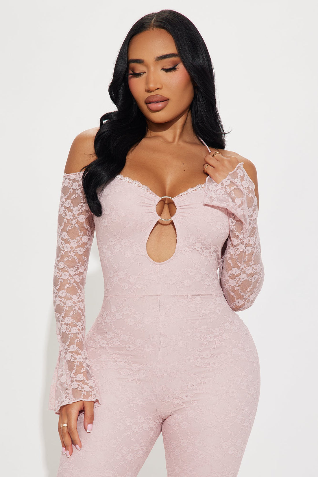 Vibe With Me Lace Jumpsuit - Pink