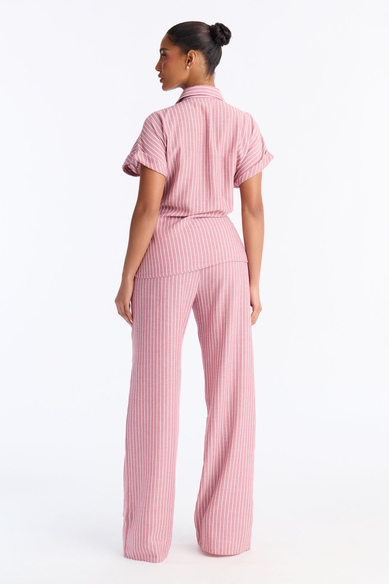 Lily Tie Front Stripe Linen Pant Set - Mauve