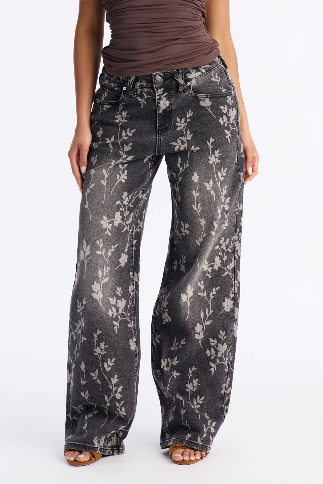 Where Flowers Bloom Stretch Jeans - Grey