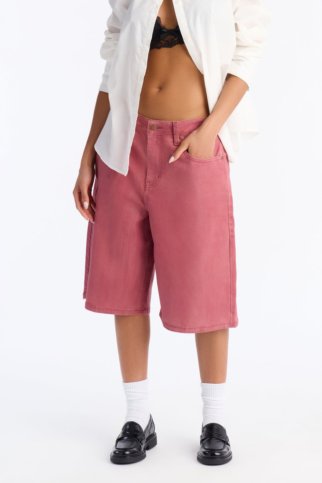 In The Pink Coated Denim Jorts - Pink