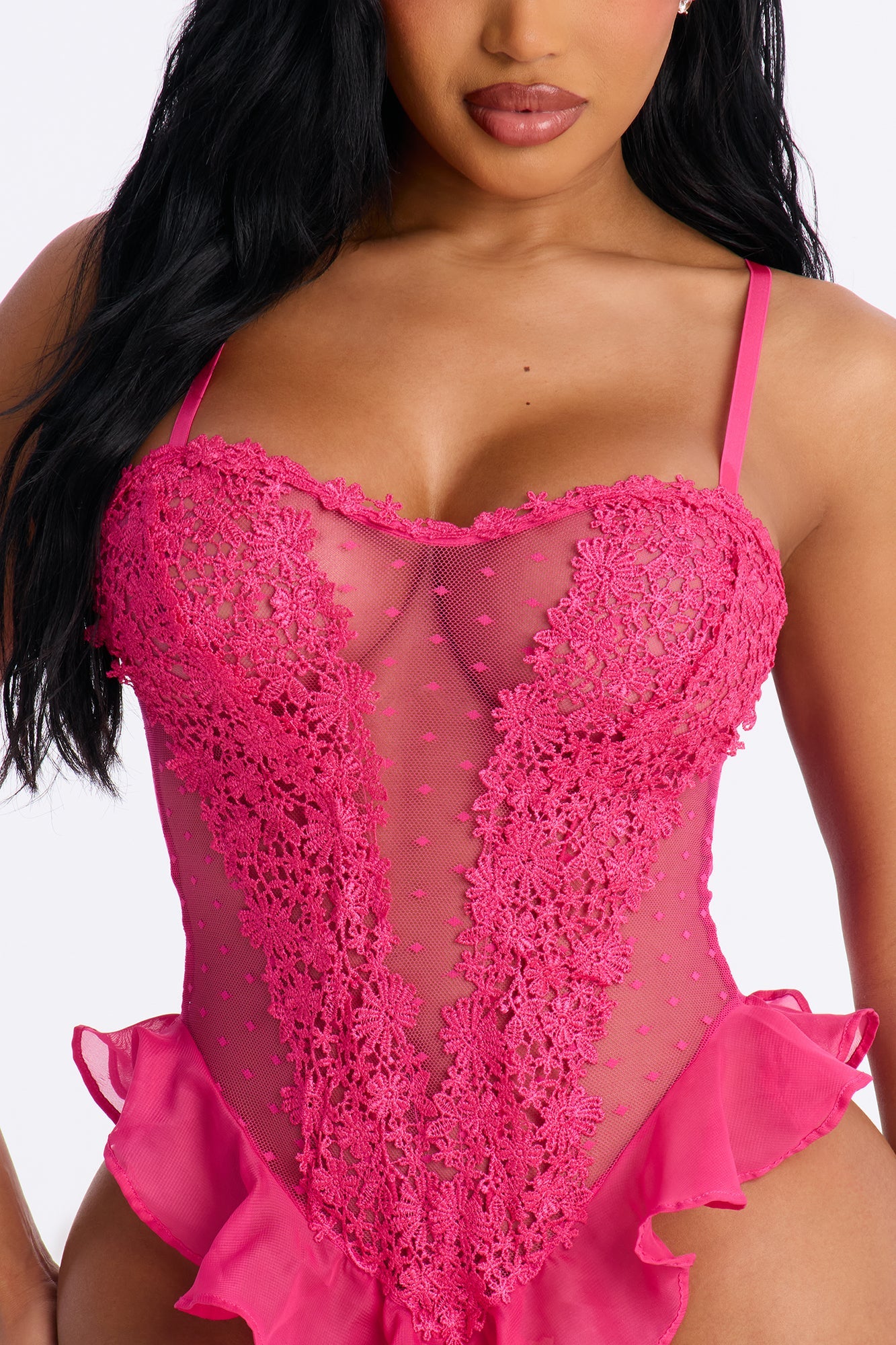 Bedroom Dreams Mesh Embroidered Sleep Teddy - Fuchsia