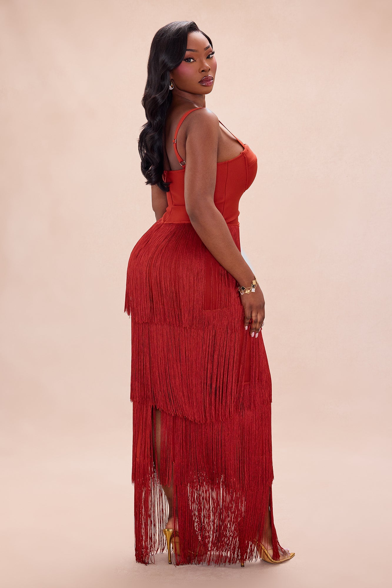 Faye Bandage Fringe Maxi Dress - Rust