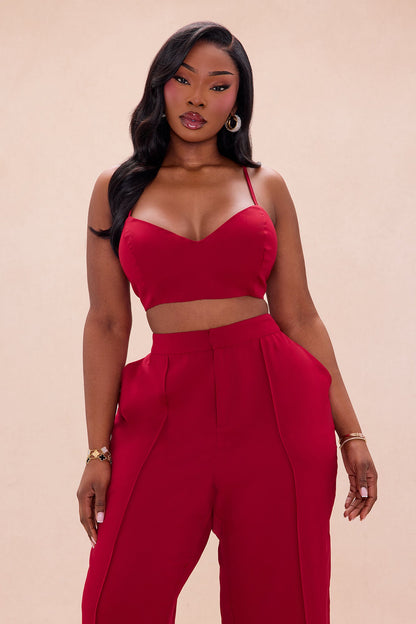 Forever Yours Chiffon Pant Set - DarkRed