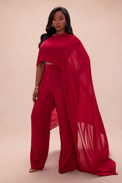 Forever Yours Chiffon Pant Set - DarkRed