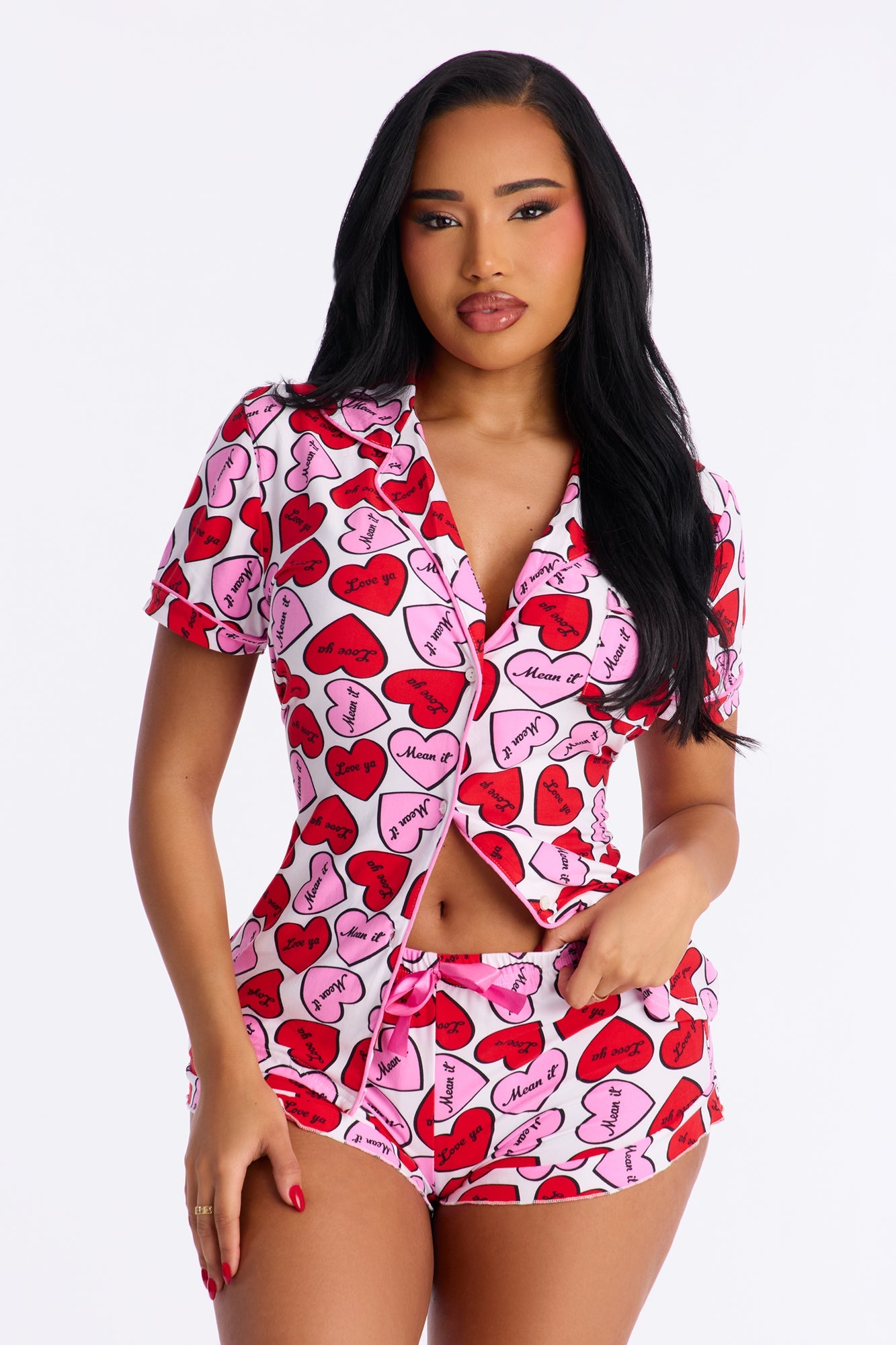 Sweet Hearts Short Sleeve PJ Short Set - White/combo