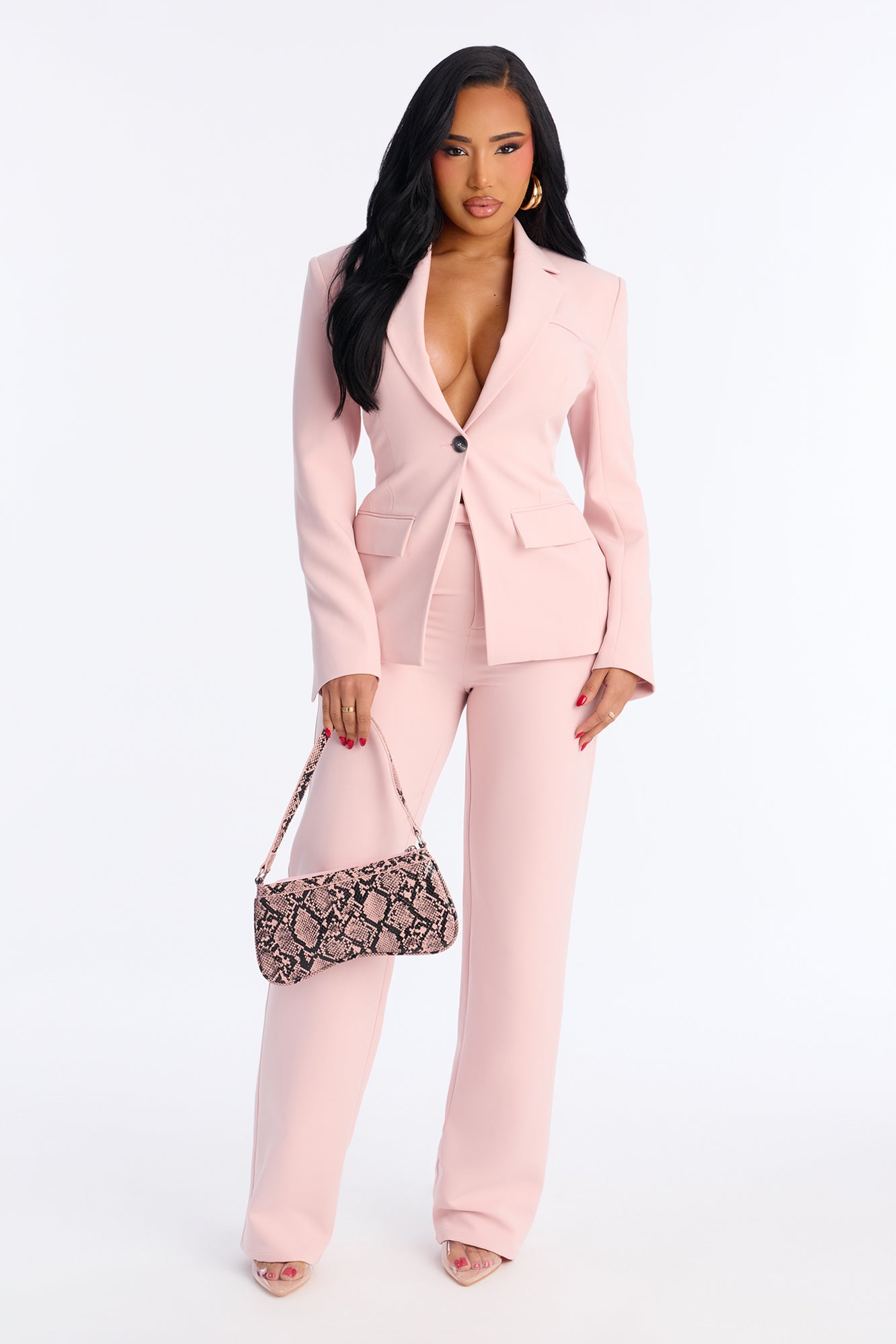Camille Cinched Waist Blazer Pant Set - Pink