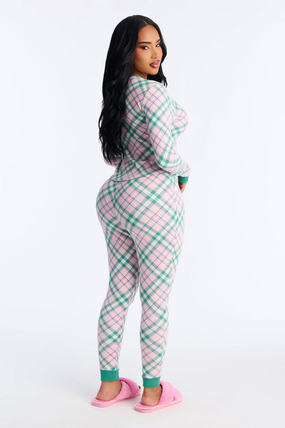 Feeling Sleepy Waffle Long Sleeve PJ Pant Set - Pink/combo