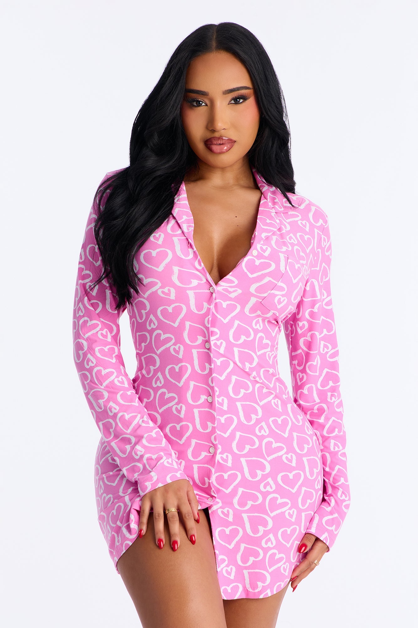 Such A Flirt Long Sleeve PJ Sleep Shirt - Pink