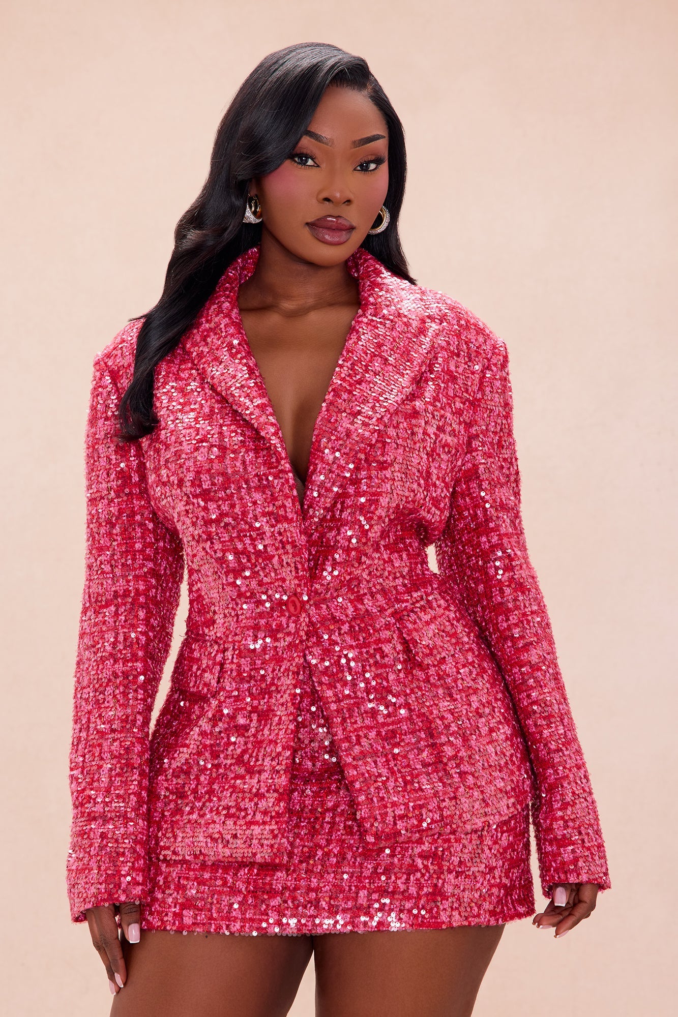 Margot Embellished Tweed Blazer - Hot Pink
