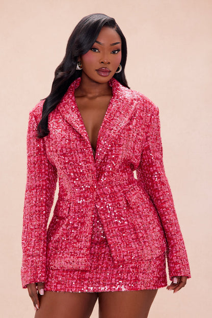 Margot Embellished Tweed Blazer - Hot Pink