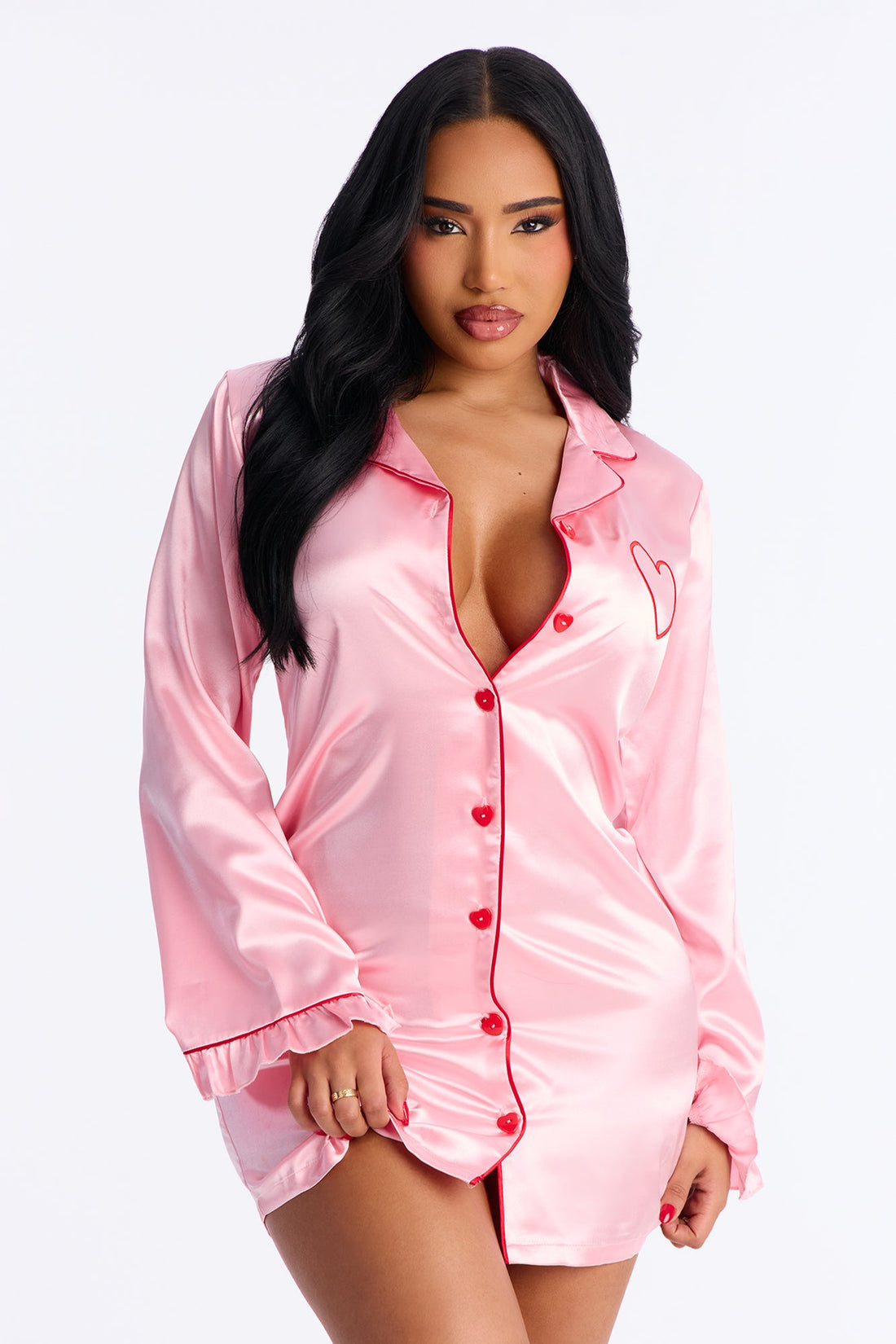 Crushing On You Satin PJ Sleep Shirt - Pink