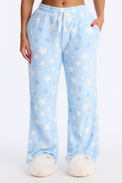 Lucky Star Plush PJ Pants - Light Blue