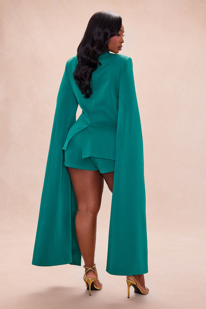 Julienne Draped Blazer Short Set - Emerald