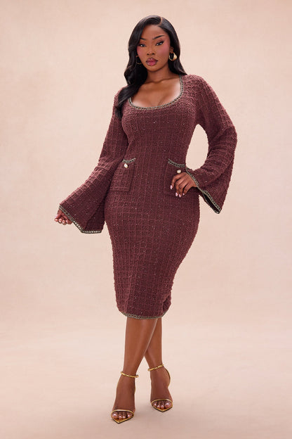Brooke Embellished Tweed Maxi Dress - Chocolate