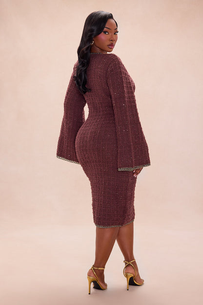 Brooke Embellished Tweed Maxi Dress - Chocolate