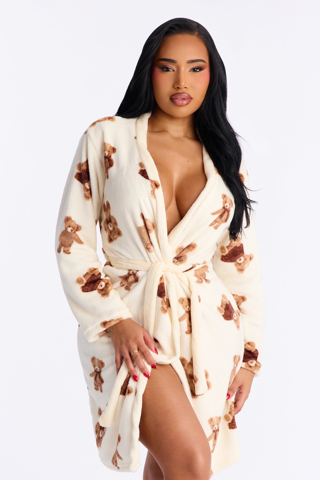 Beary Cozy Plush PJ Robe - Ivory/combo