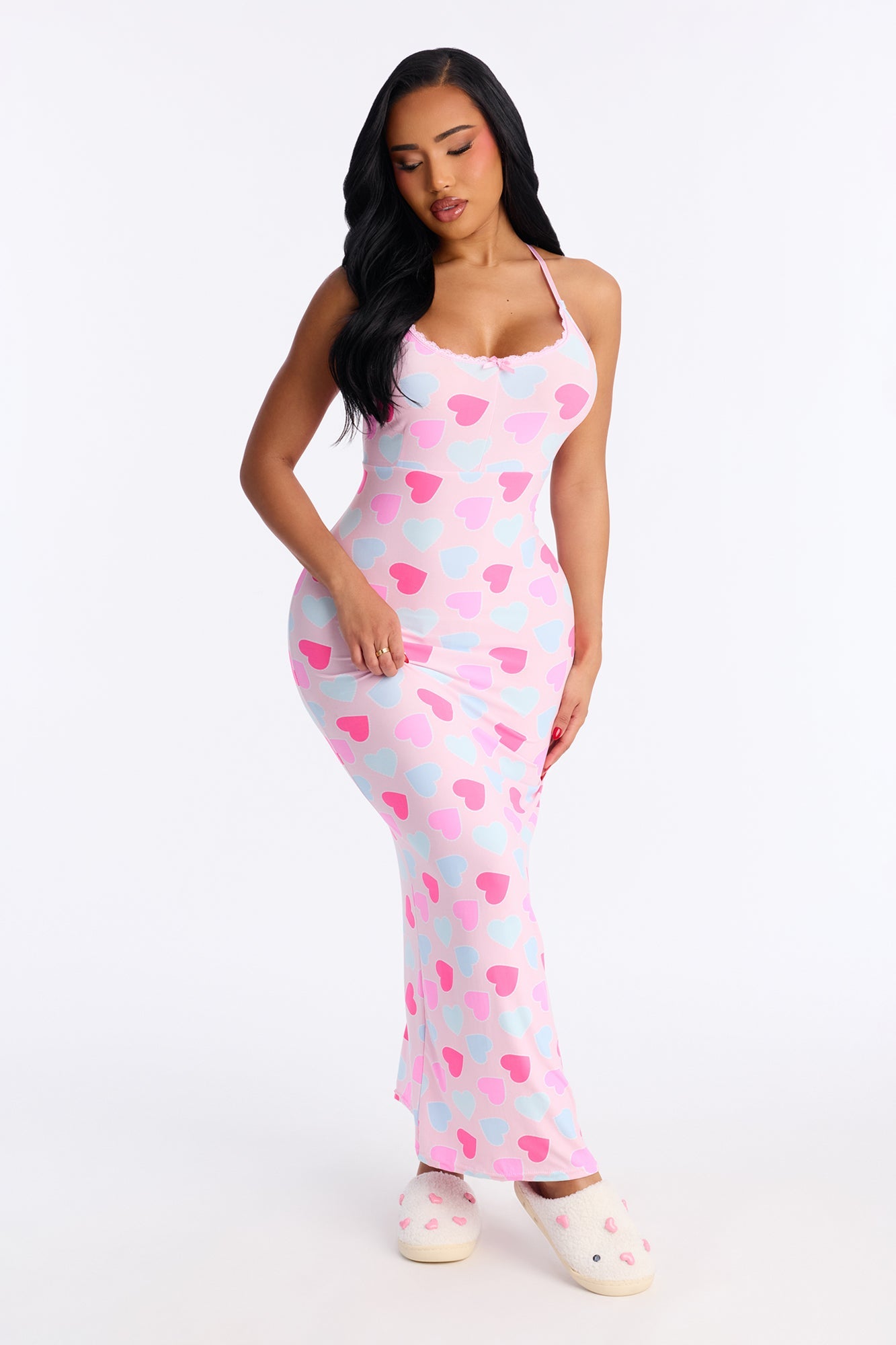 Love You Too Maxi PJ Sleep Dress - Pink/combo