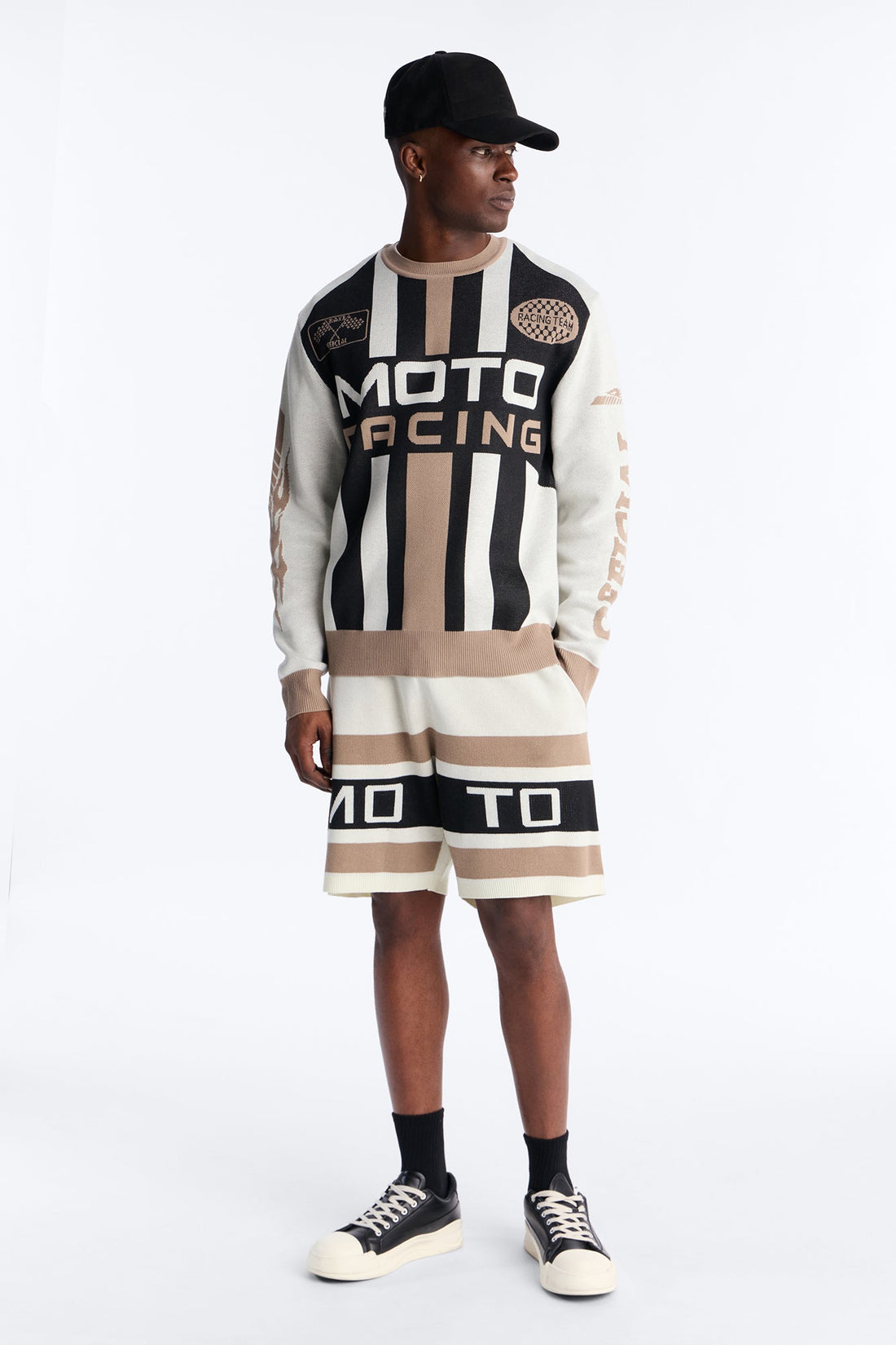 Retro Moto Stripe Sweater Shirt - Cream