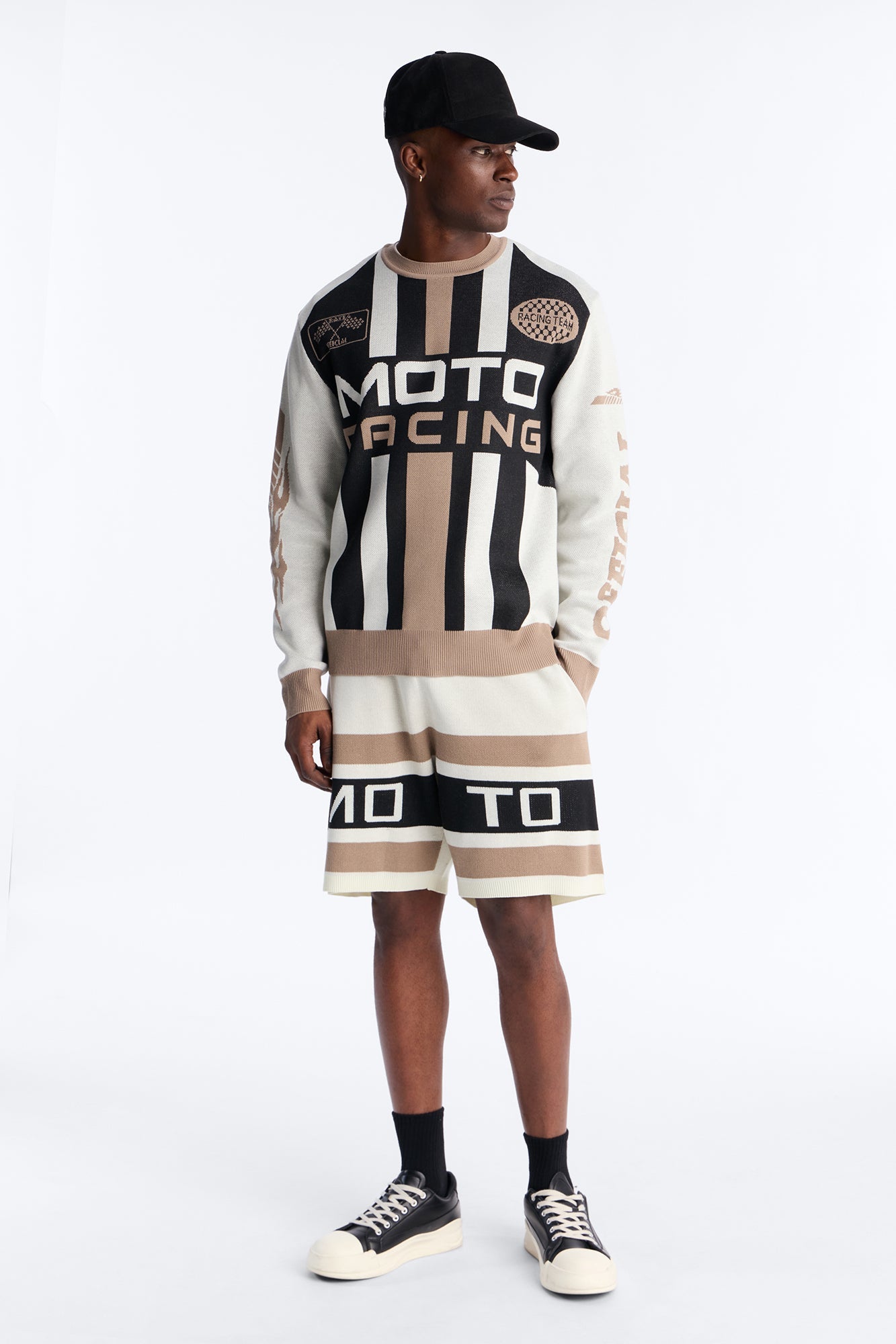 Retro Moto Stripe Sweater Shirt - Cream