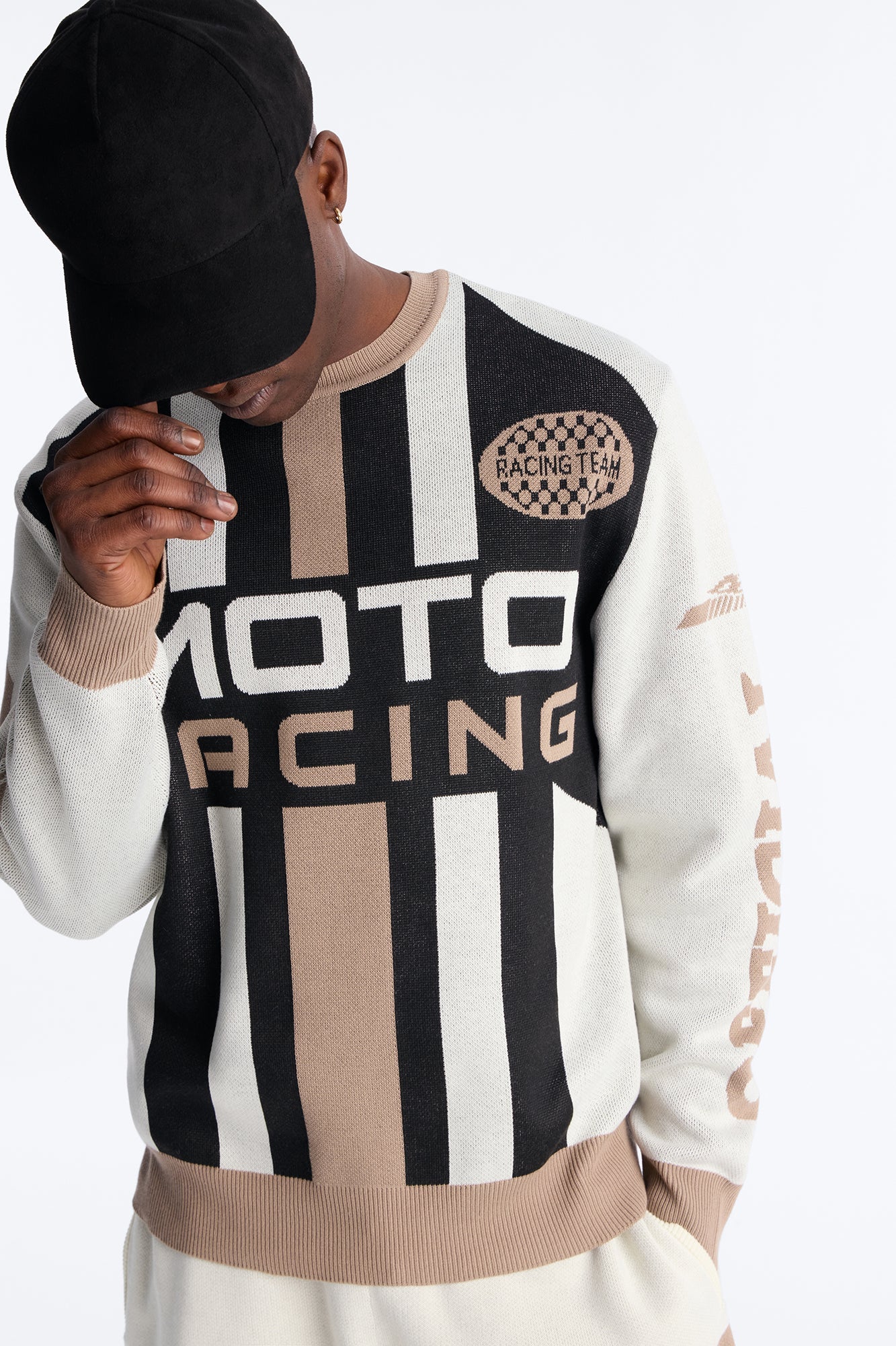 Retro Moto Stripe Sweater Shirt - Cream