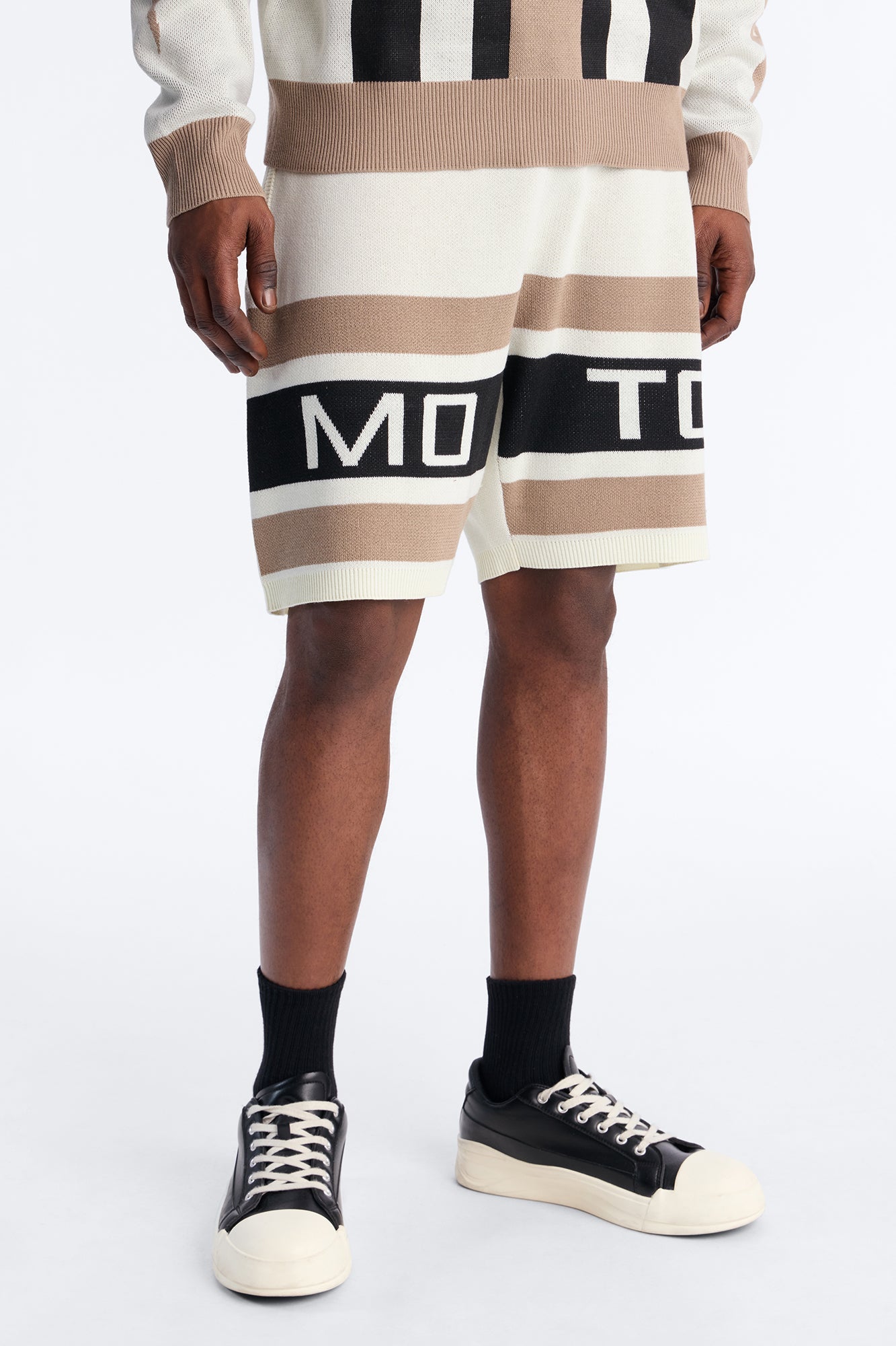 Retro Moto Stripe Sweater Short - Cream