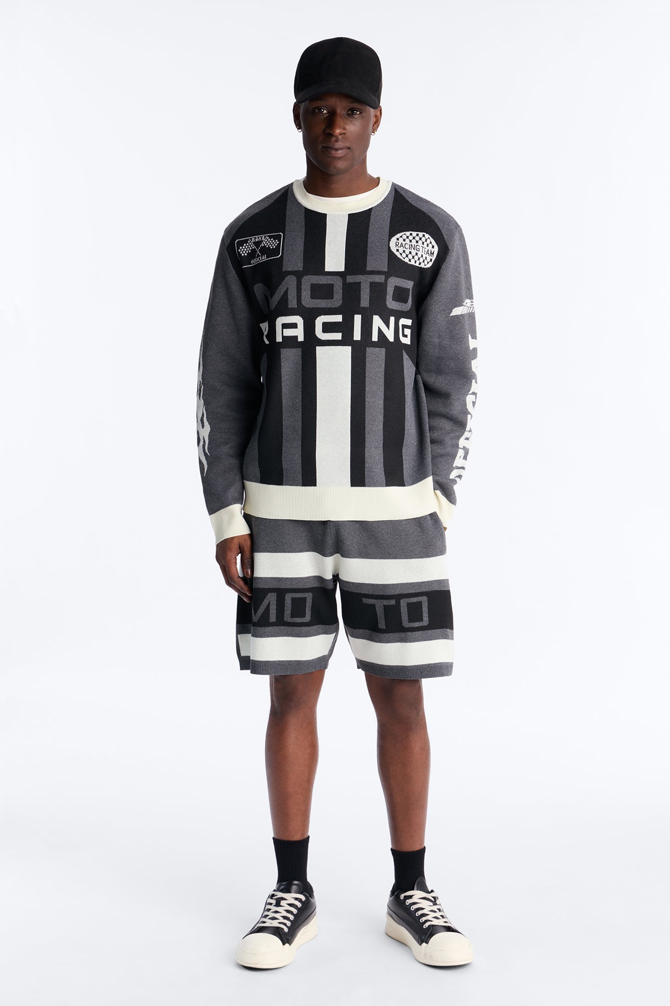 Retro Moto Stripe Sweater Short - Grey