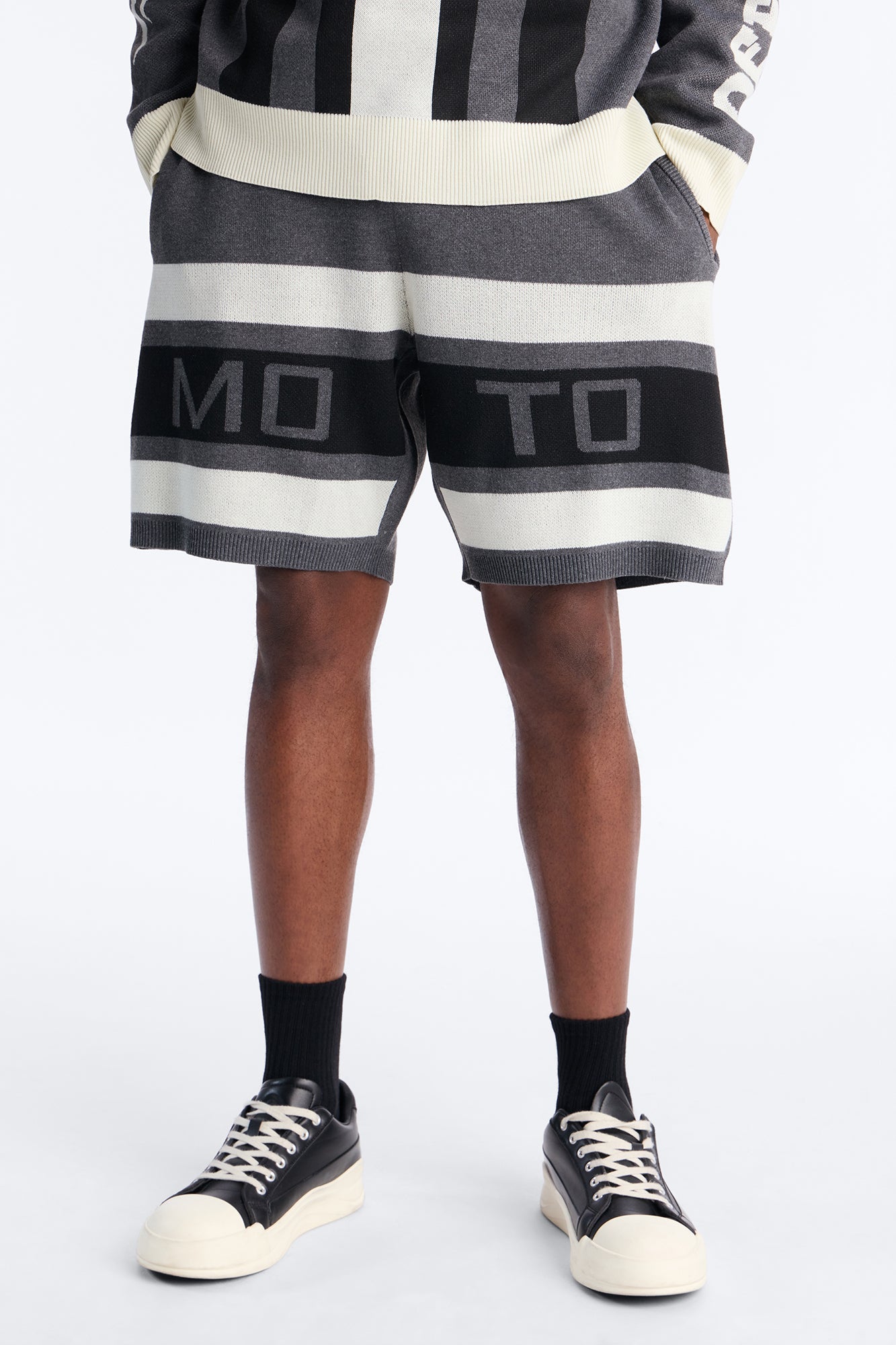 Retro Moto Stripe Sweater Short - Grey