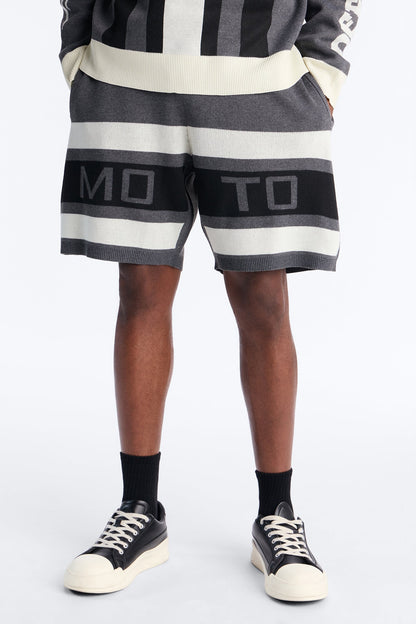Retro Moto Stripe Sweater Short - Grey