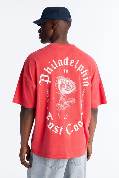 Philly Rose Oversized Short Sleeve Tee - Red