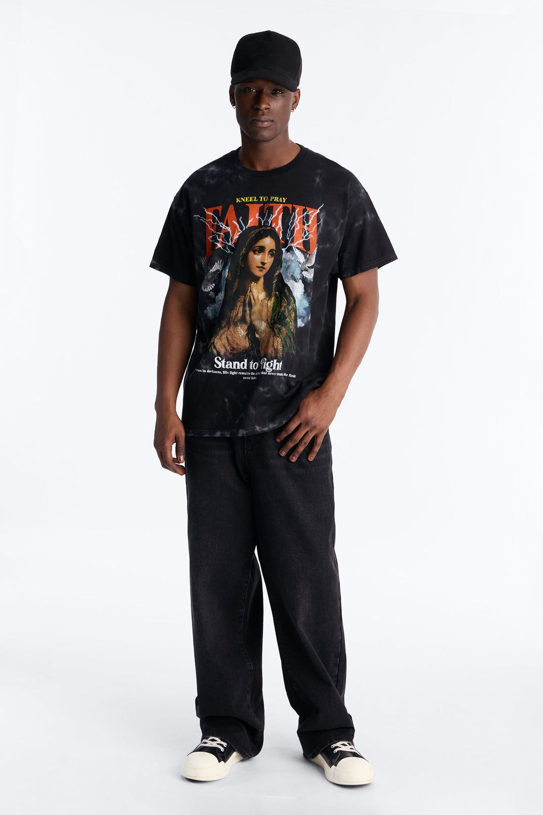 Faith Tye Dye Oversized Short Sleeve Tee - Black