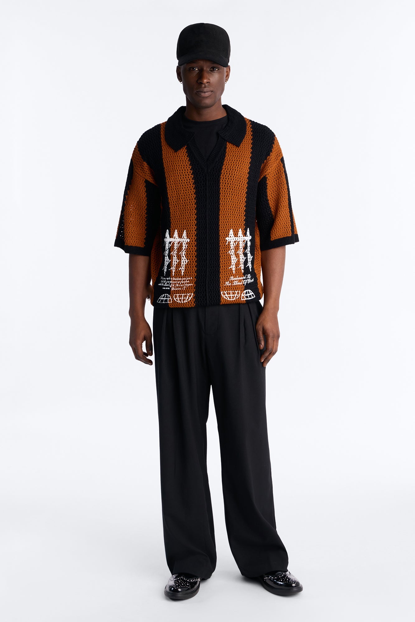 Istanbul Crochet Johnny Collar Shirt - Brown Combo
