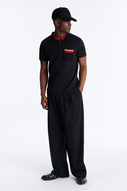 Costa Mesa Crochet Collar Polo - Black
