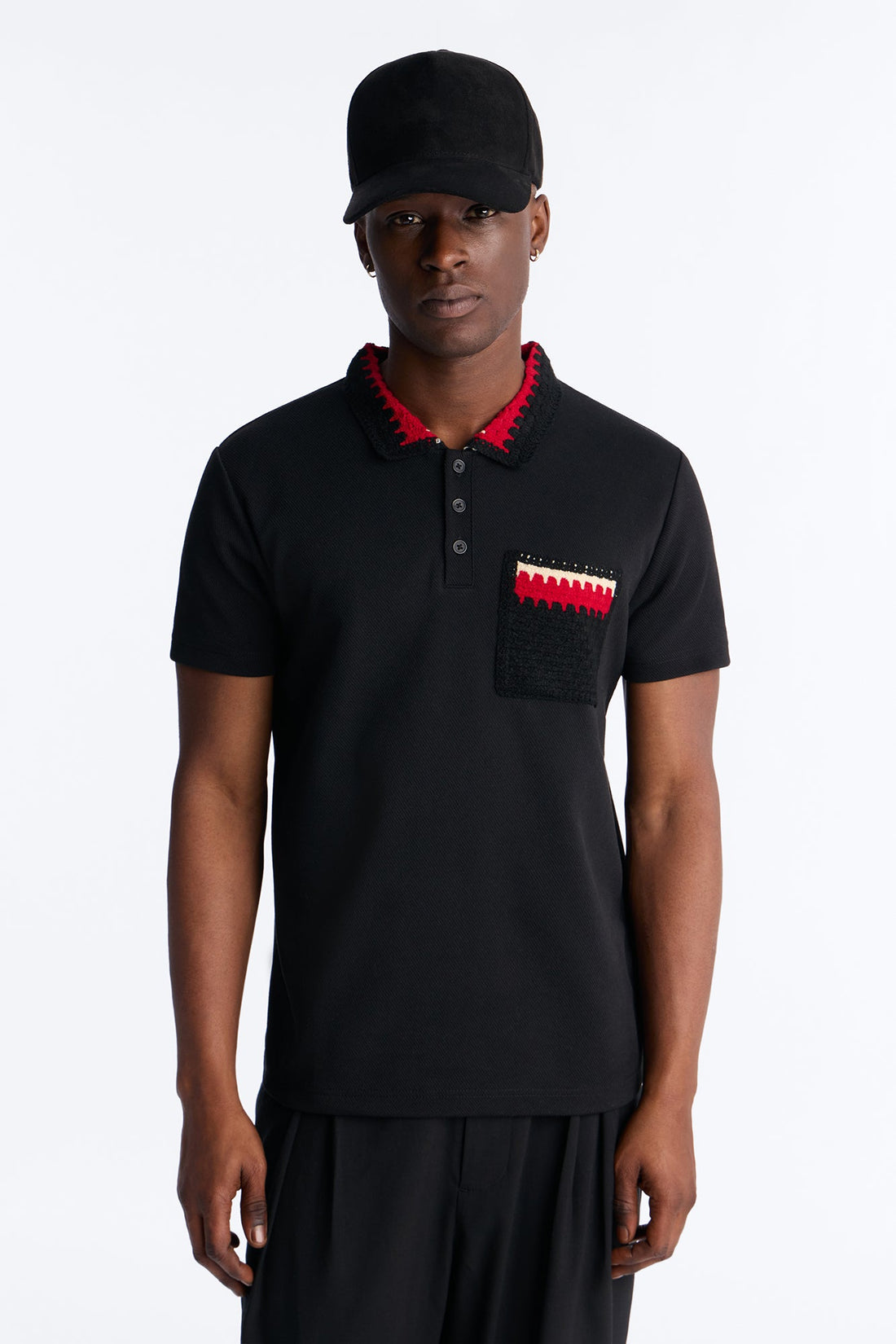 Costa Mesa Crochet Collar Polo - Black