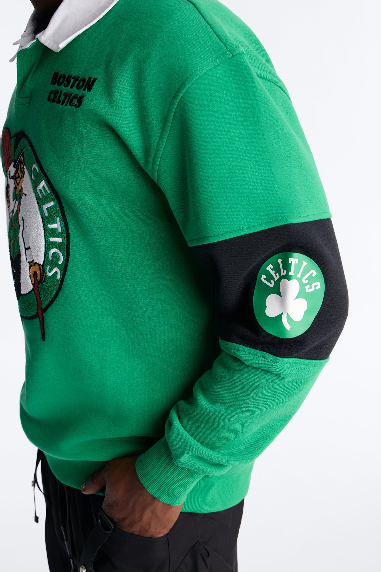 Celtics Long Sleeve Fleece Polo - Kelly Green