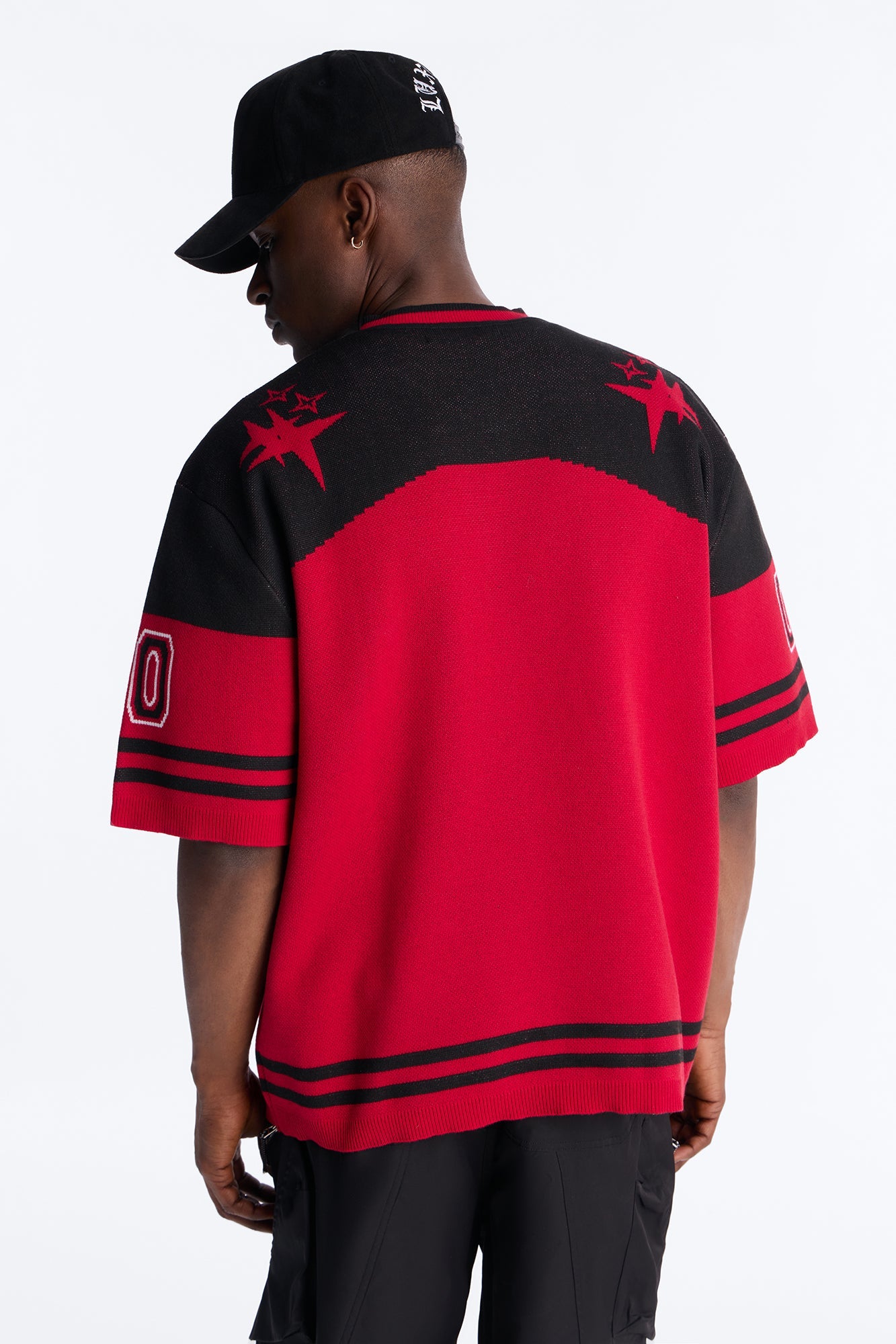 Short Sleeve Graphic Jersey Sweater - Red/Black