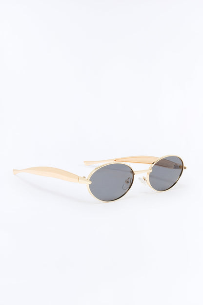 Vintage Oval Polished Metal Sunglasses - Gold