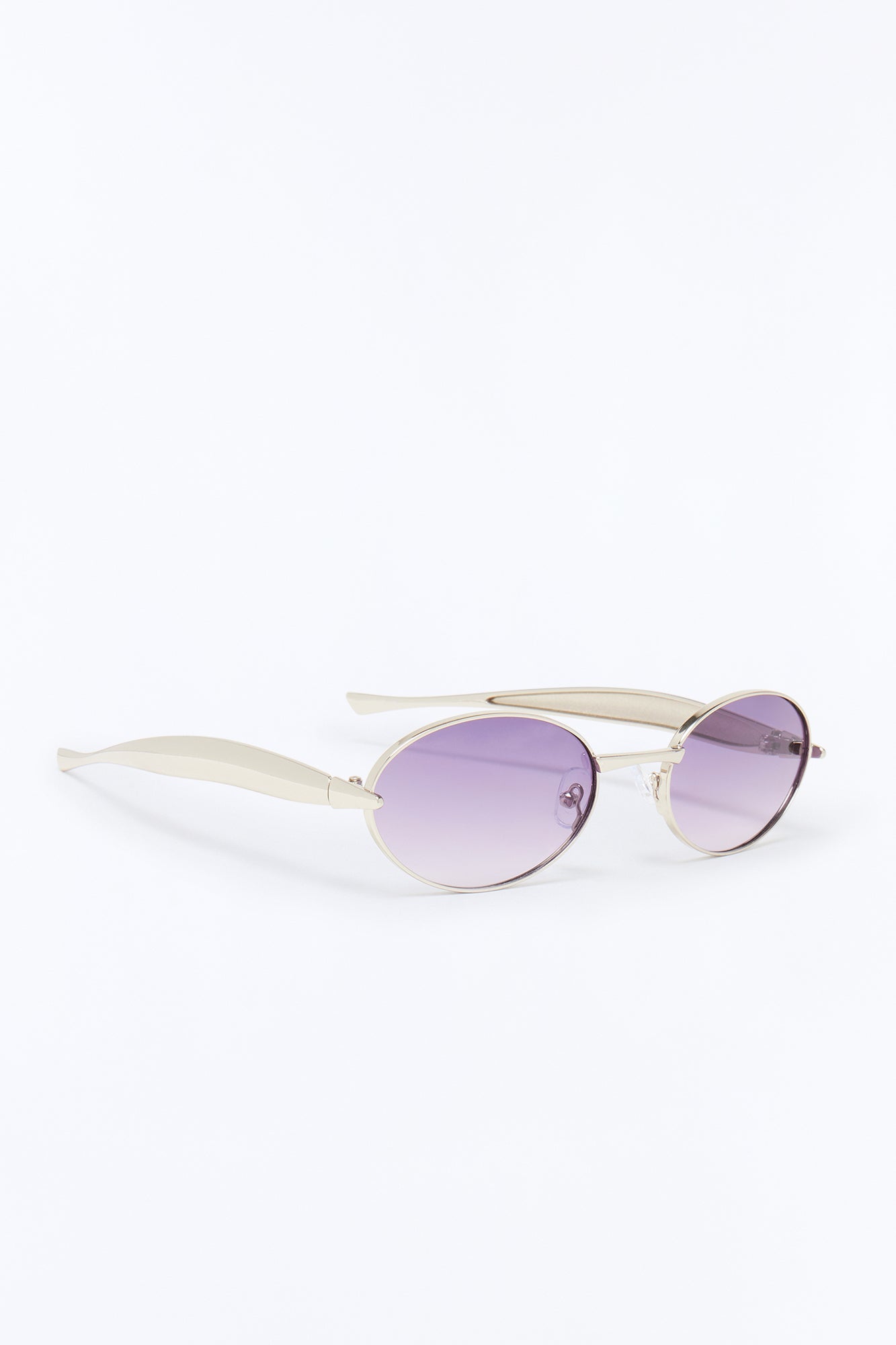 Vintage Oval Polished Metal Sunglasses - Silver