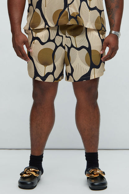 Sahara Textured Warmup Shorts - Tan/Multi