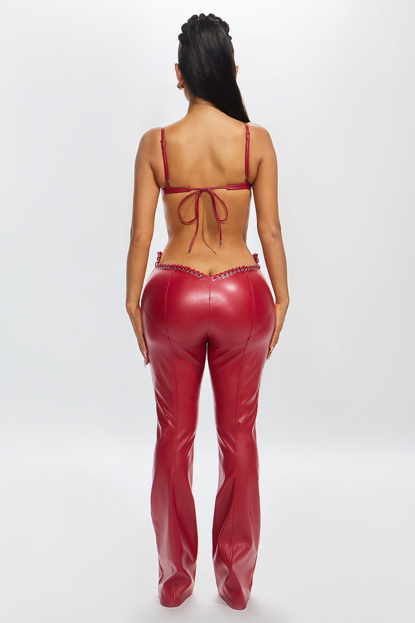 Vivienne Faux Leather Lace Up Pant - Red