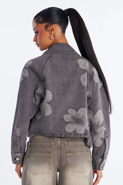 Born To Bloom Denim Jacket - Grey