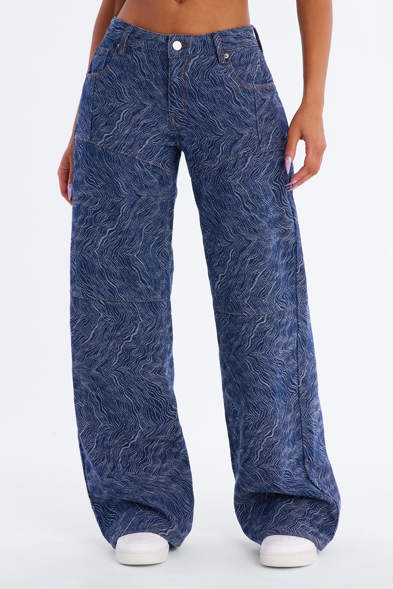 Dreamscape Jacquard Wide Leg Jeans - Dark Denim