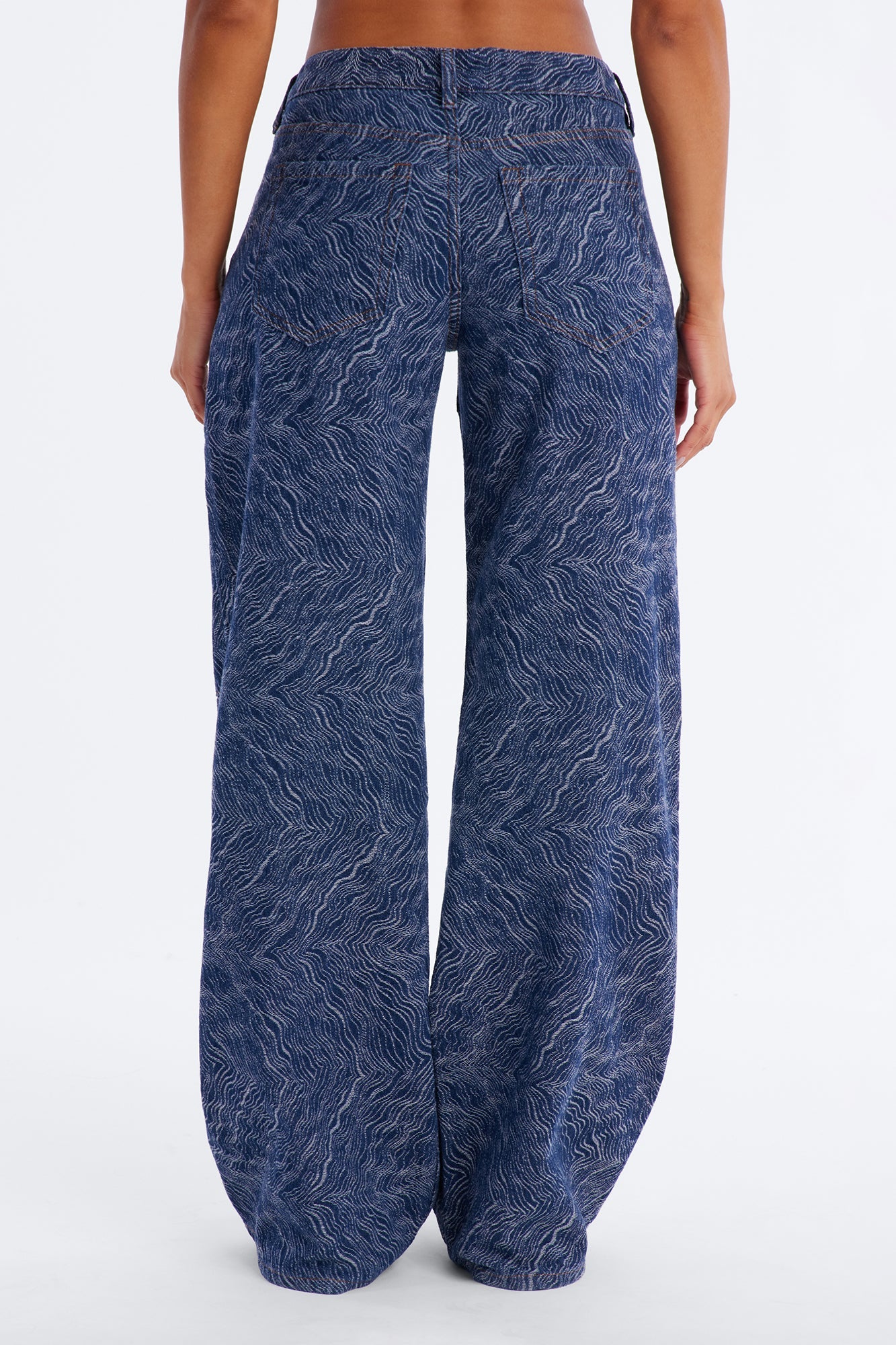 Dreamscape Jacquard Wide Leg Jeans - Dark Denim